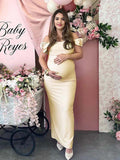 Off Shoulder Ruched Bow Elegant Maternity Baby Shower Maxi Dress Maternity