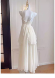 A line Spaghetti Straps White Chiffon Long Ruffles Party Dresses Birthday Dress SD579