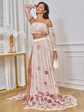 Two Piece Boho Flower Printing Off Shoulder Chiffon Crop Bandeau Photoshoot Maternity Maxi Dress Maternity
