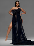 Bow Sheer Side Slit Off Shoulder Backless Photoshoot Maternity Maxi Dress Maternity
