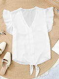 Tie-Front Flutter Sleeve Blouse DJPT