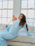 Blue Knit Ruched Off Shoulder Flare Sleeve Bodycon Elegant Cocktail Party Gown Maternity Photoshoot Baby Shower Maxi Dress Maternity