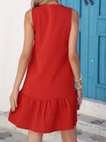 Size Sleeveless Button-Front V-Neck Casual Mini Dress DJPT