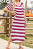 Striped V-Neck Midi T-Shirt Dress DJPT