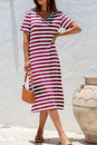 Striped V-Neck Midi T-Shirt Dress DJPT