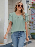 Neck Ruffled Layered Sleeve Blouse DJPT