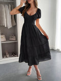 Tiered Puff Sleeve Midi Dress DJPT