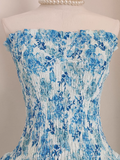 A line Strapless Sleeveless Blue Floral Party Dress Short Birthday Outfits SD380