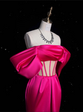 Mermaid Off The Shoulder Neckline Satin Pink Long Prom Dresses Party Dress SD1339
