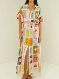 Print Tie Waist Maxi Shirt Dress DJPT