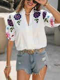 Print Notched Puff Sleeve Blouse DJPT
