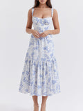 Print Sweetheart Neck Midi Dress DJPT
