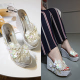 Cool Slippers Shop Hundred Korean Version Of Fashion Beaded Flowers Summer Transparent Slope And Thick Bottom Slippers High Quality Shoes