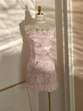 A Line Spaghetti Straps Pink Lace Vacation Dresses Short Birthday Outfits SD330