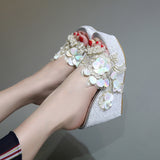 Cool Slippers Shop Hundred Korean Version Of Fashion Beaded Flowers Summer Transparent Slope And Thick Bottom Slippers High Quality Shoes