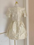 A line Short Sleeves Satin Gold Floral Cocktail Dress Short Birthday Outfits SD401