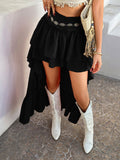 High-Low Ruched Layered Skirt DJPT