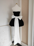 A Line Strapless Black Velvet Ruffles Vacation Dresses Short Birthday Outfits SD337