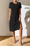 Lane Ribbed Asymmetrical Neck Short Sleeve Dress DJPT