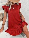 Size Ruffled Flutter Sleeve Textured Mini Dress Plus Size DJPT