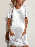 Pocketed Striped Round Neck Short Sleeve Dress DJPT