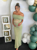 Off Shoulder Lace Sheer Splicing Ruched Baby Shower Maternity Maxi Dress Maternity