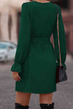 Flounce Sleeve V-Neck Belted Dress DJPT