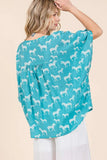 Zebra Print V-Neck Button Down Dolman Sleeve Top DJPT