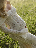 White Off Shoulder Lace Bandeau Tie Front Mermaid Bandage Going Out Photoshoot Maternity Maxi Dress Maternity