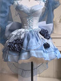 Ball Gown Blue Satin Short Birthday Dresses Birthday Outfits HZ0628