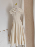 A Line V neckline Satin Dinner Party Dresses Ivory Birthday Outfits SD376
