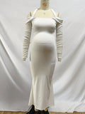White Off Shoulder Halter Neck Bodycon Elegant Cocktail Maternity Baby Shower Maxi Dress Maternity