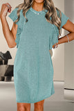 Ruffled Round Neck Cap Sleeve Dress DJPT
