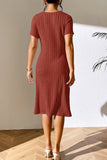 Lane Ribbed Asymmetrical Neck Short Sleeve Dress DJPT