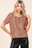 Sequin Short Sleeve Round Neck Cropped Blouse DJPT