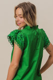 Solid Woven Circle Trim Ruffle Top DJPT
