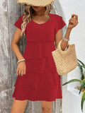Layered Round Neck Ruffled Sleeve Dress DJPT