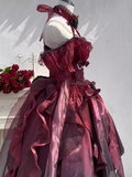 High Low Halter Burgundy Organza Party Birthday Dresses Birthday Outfits SD457