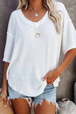 Seam Half Sleeve Knitted V Neck Textured Top DJPT
