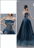 Ball Gown Strapless Neckline Sequin Blue Party Dress Long Prom Dress Evening Dresses SD1754