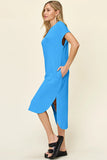 Take Full Size Round Neck Short Sleeve Slit Dress DJPT