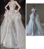 Mermaid Strapless Neckline Sequin White Tulle Wedding Dresses HZ0628