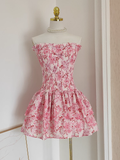 A line Strapless Sleeveless Pink Floral Party Dress Short Birthday Outfits SD381