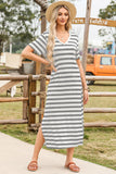 Striped V-Neck Midi T-Shirt Dress DJPT