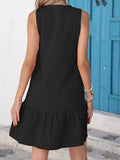 Size Sleeveless Button-Front V-Neck Casual Mini Dress DJPT