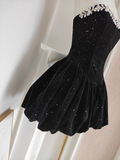 A Line Strapless Black Velvet Ruffles Vacation Dresses Short Birthday Outfits SD337