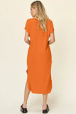 Take Full Size Round Neck Short Sleeve Slit Dress DJPT