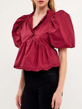 Sleeve Peplum Blouse DJPT