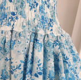 A line Strapless Sleeveless Blue Floral Party Dress Short Birthday Outfits SD380