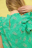 Eyelet Ruffle Cap Sleeve Blouse DJPT